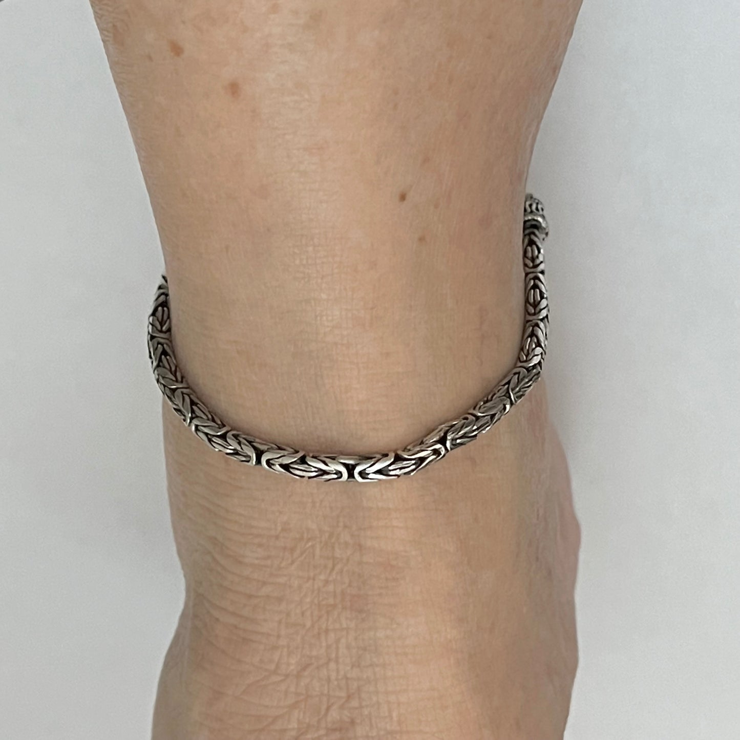 Sterling Silver Unisex 3 MM Byzantine Bracelet, Bali Style Bracelet, Silver Anklet