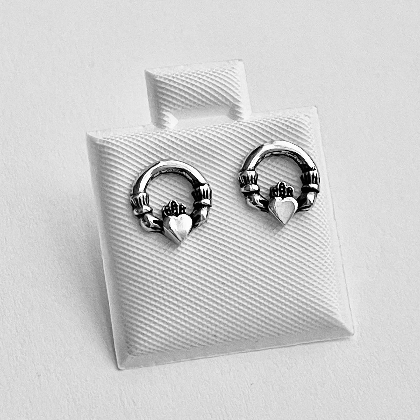 Sterling Silver Little Heart Irish Claddagh Earring, Stud Silver Earrings, Crown Hearts