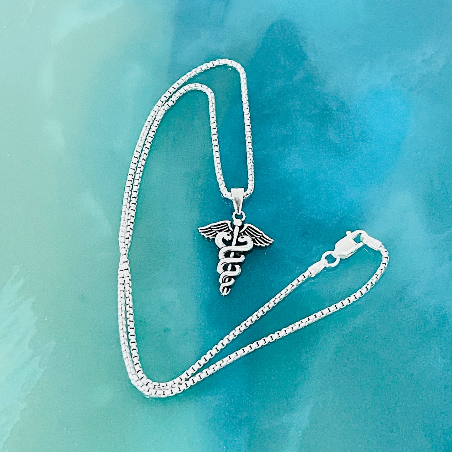 Sterling Silver Caduceus Necklace, Medical Chain, EMT Necklaces, Snake Chains