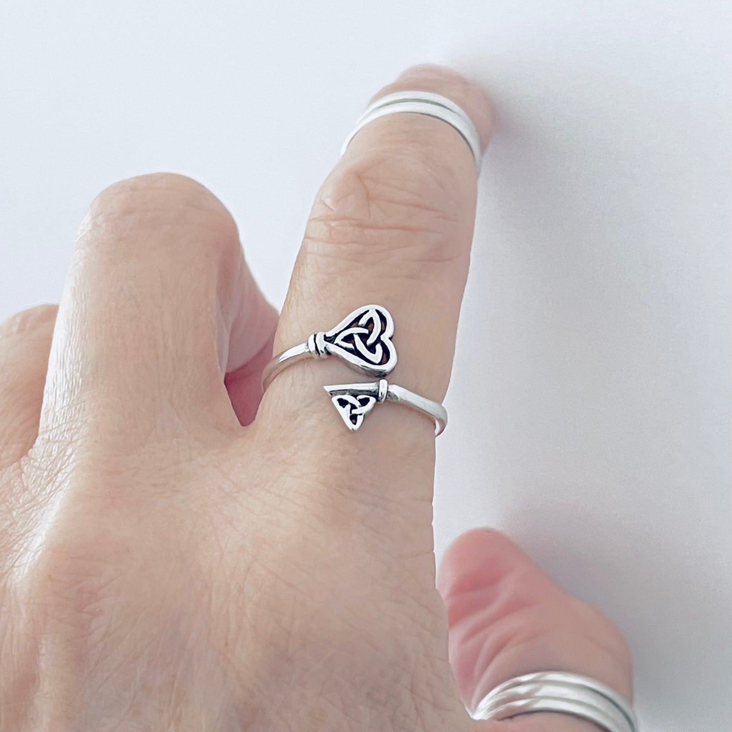 Sterling Silver Delicate Wraparound Triquetra Heart Key Ring, Silver Rings, Love Keys, Celtic Knots
