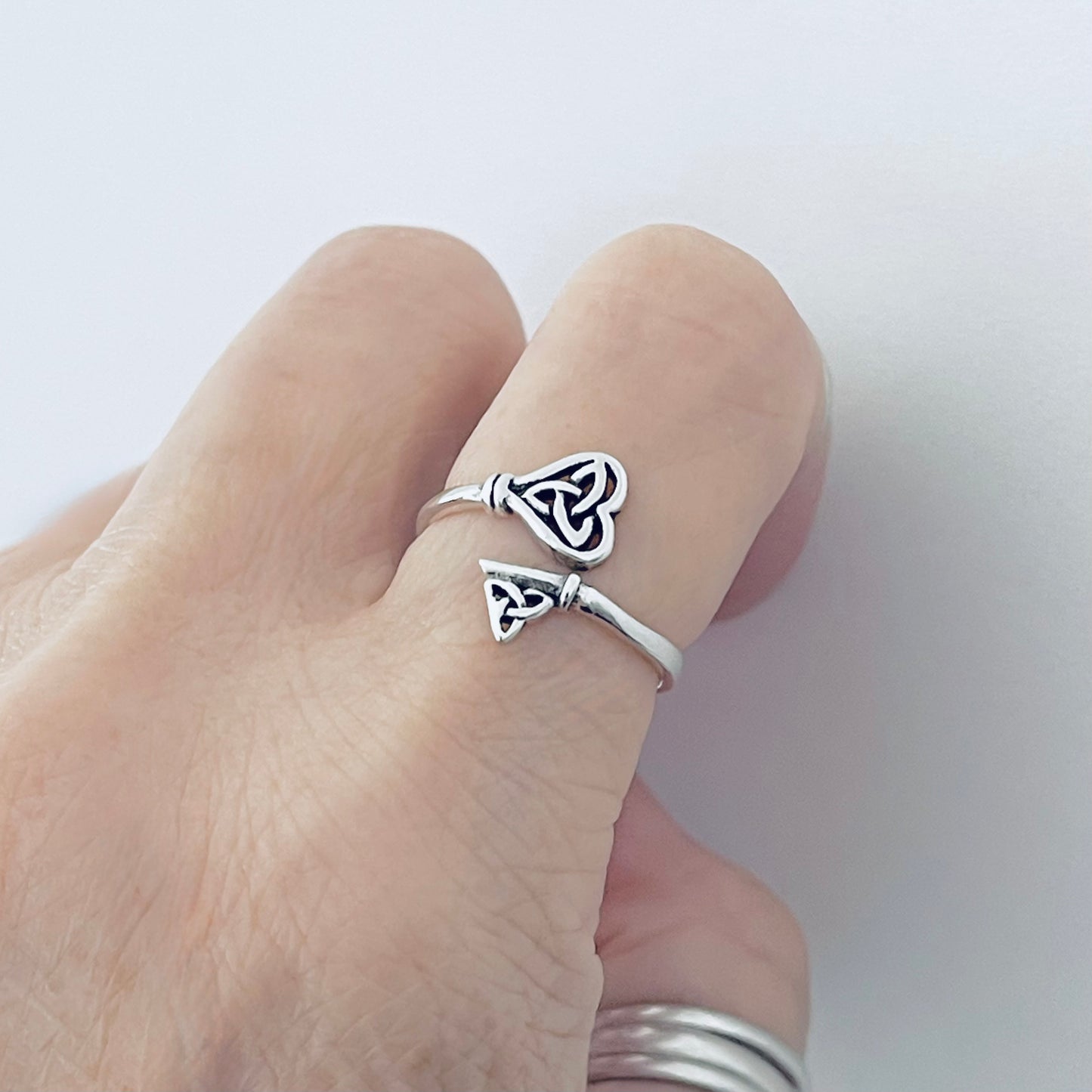 Sterling Silver Delicate Wraparound Triquetra Heart Key Ring, Silver Rings, Love Keys, Celtic Knots