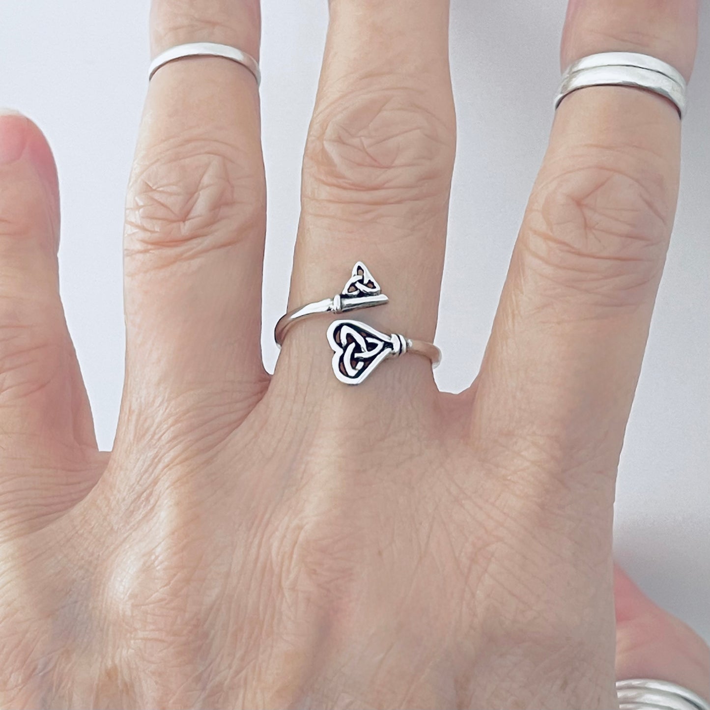 Sterling Silver Delicate Wraparound Triquetra Heart Key Ring, Silver Rings, Love Keys, Celtic Knots