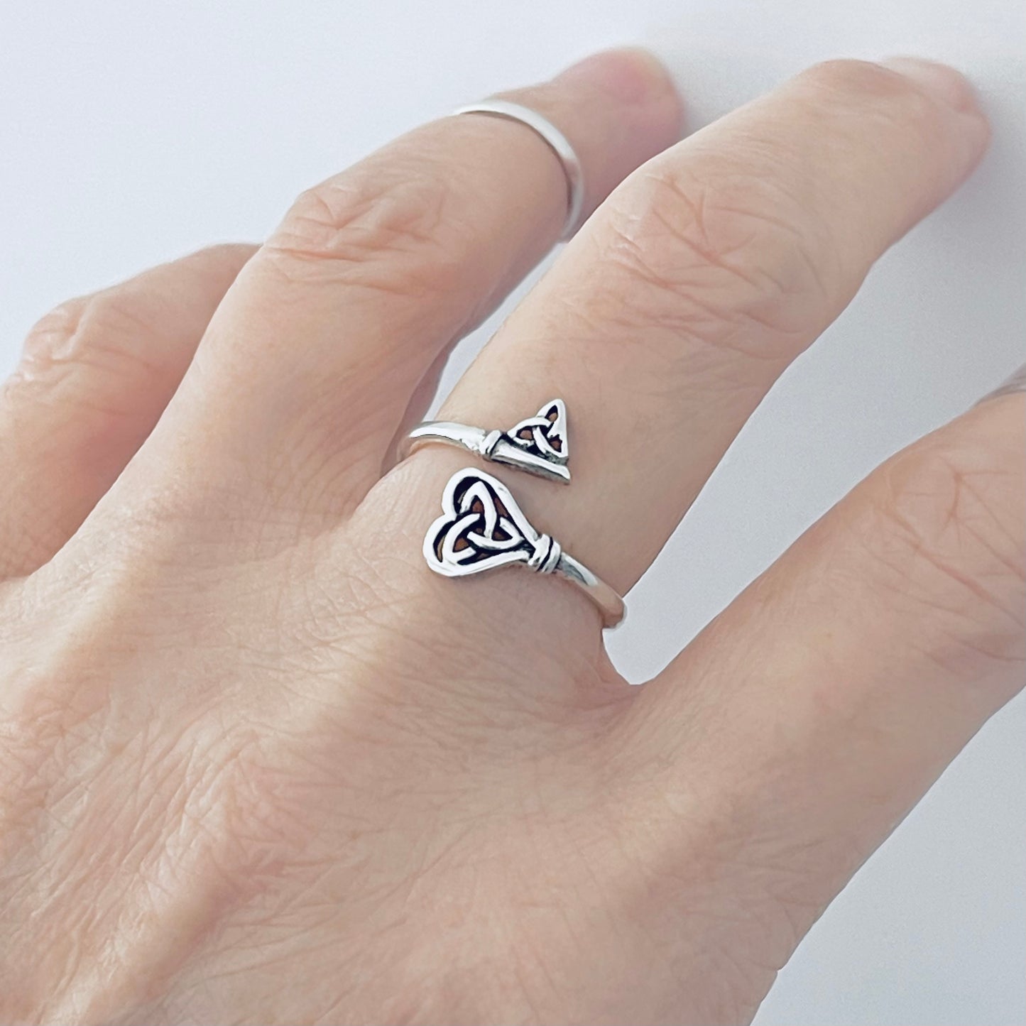 Sterling Silver Delicate Wraparound Triquetra Heart Key Ring, Silver Rings, Love Keys, Celtic Knots