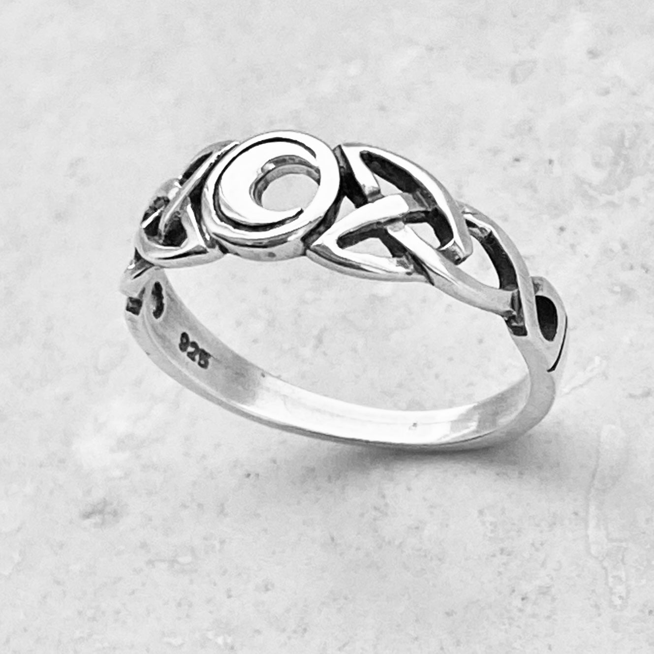 Sterling Silver Celtic and Little Crescent Moon Ring, Celestial Silver Rings