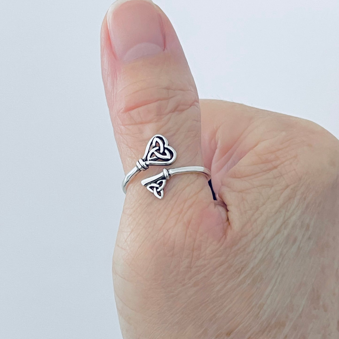 Sterling Silver Delicate Wraparound Triquetra Heart Key Ring, Silver Rings, Love Keys, Celtic Knots