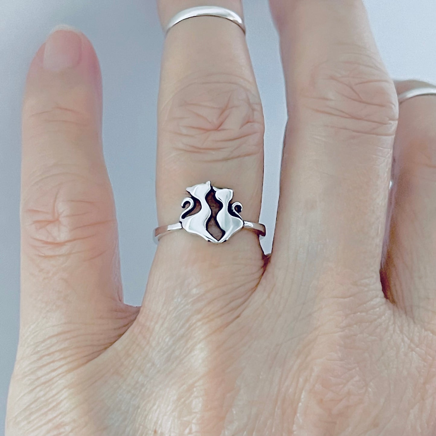 925 Sterling Silver Cat and Kitten Ring – Pet Animal Jewelry, Kitty Cats