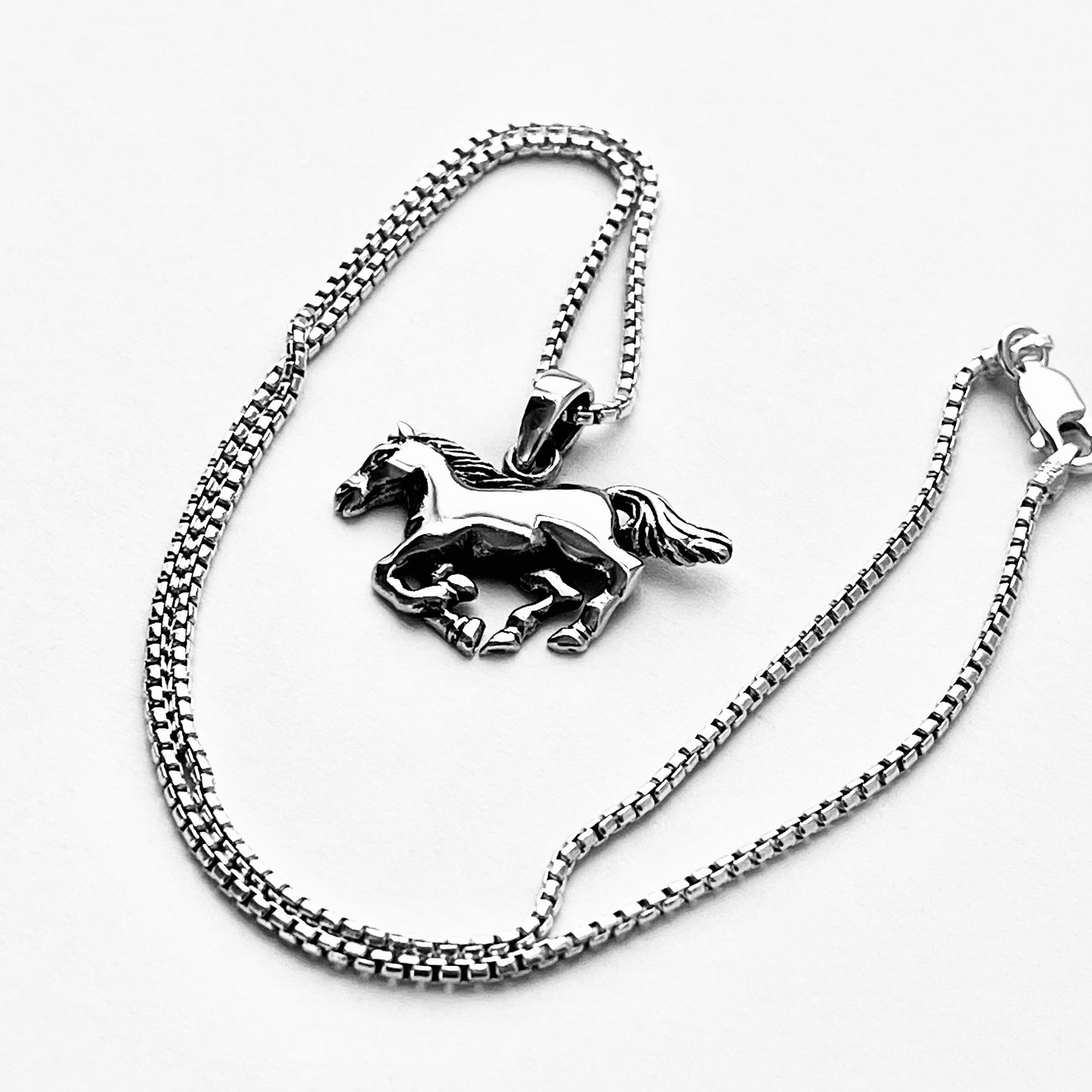 Sterling Silver Horse Necklace, Animal Chain, Mustang Necklaces, Horseback Riding