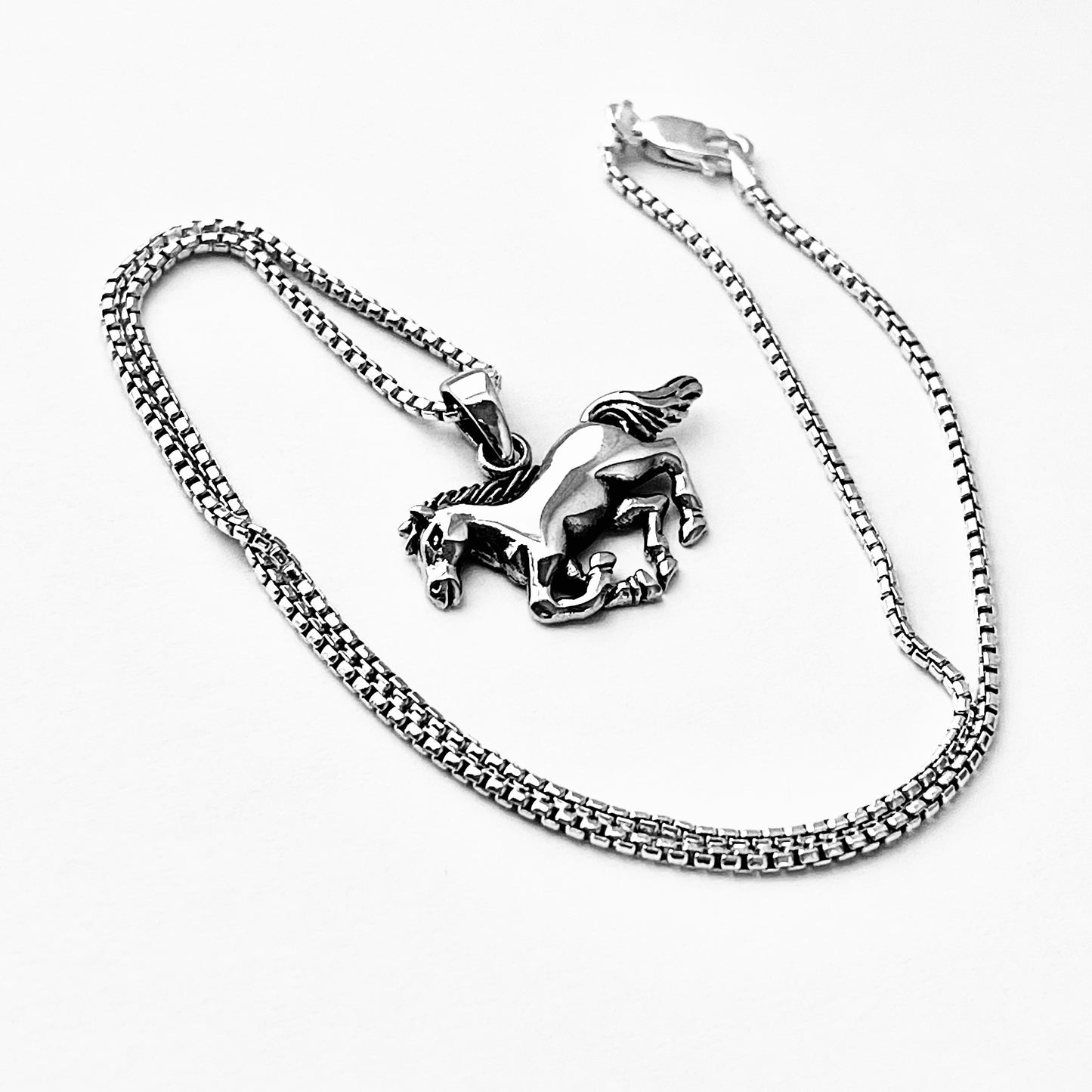 Sterling Silver Horse Necklace, Animal Chain, Mustang Necklaces, Horseback Riding