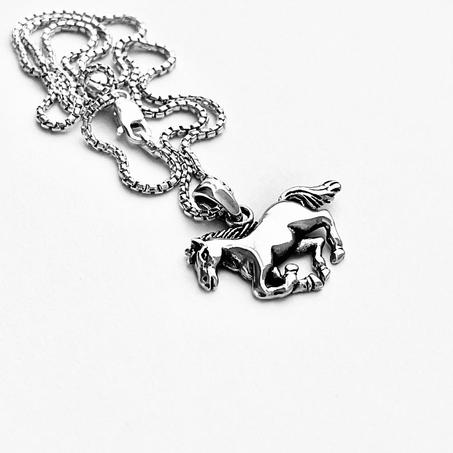 Sterling Silver Horse Necklace, Animal Chain, Mustang Necklaces, Horseback Riding