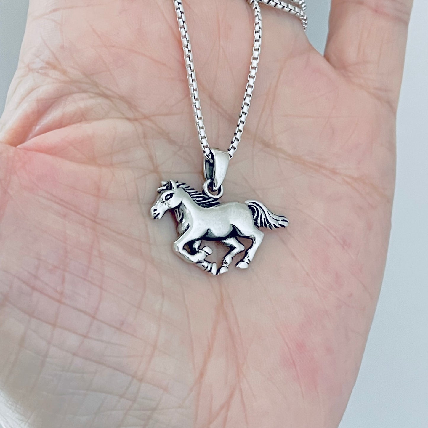 Sterling Silver Horse Necklace, Animal Chain, Mustang Necklaces, Horseback Riding