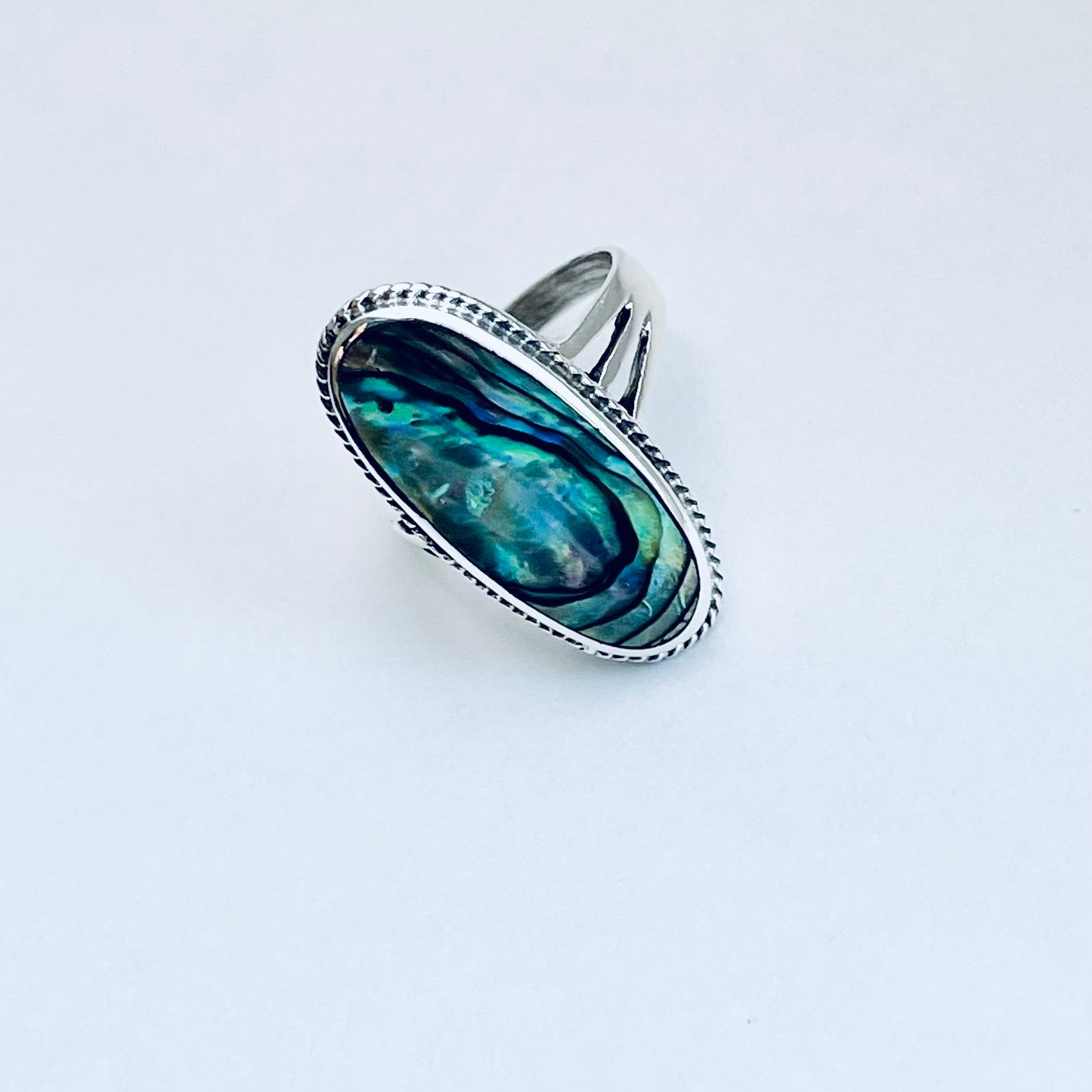 925 Sterling Silver Abalone Shell Ring | Long Oval Statement Ocean Jewelry