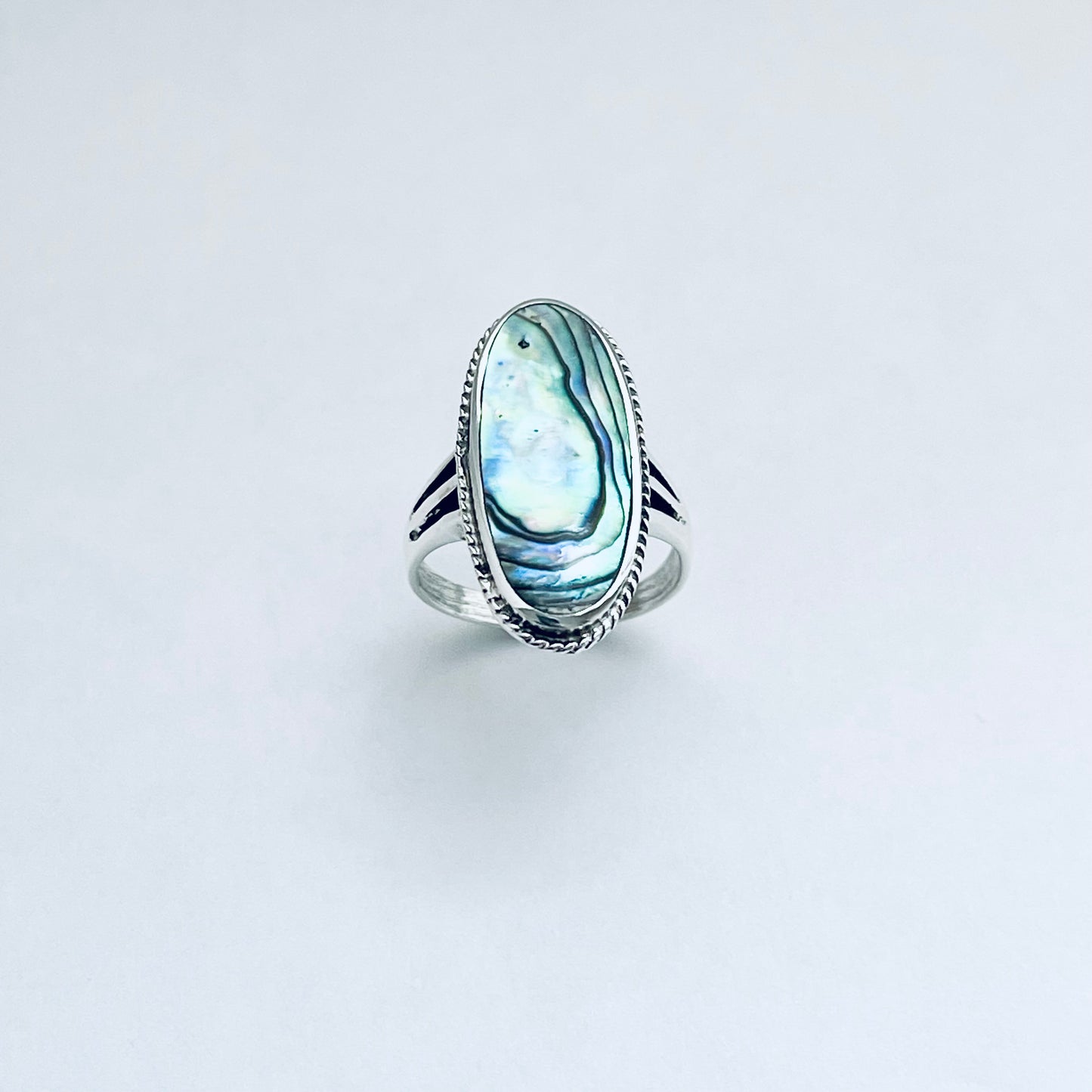 925 Sterling Silver Abalone Shell Ring | Long Oval Statement Ocean Jewelry