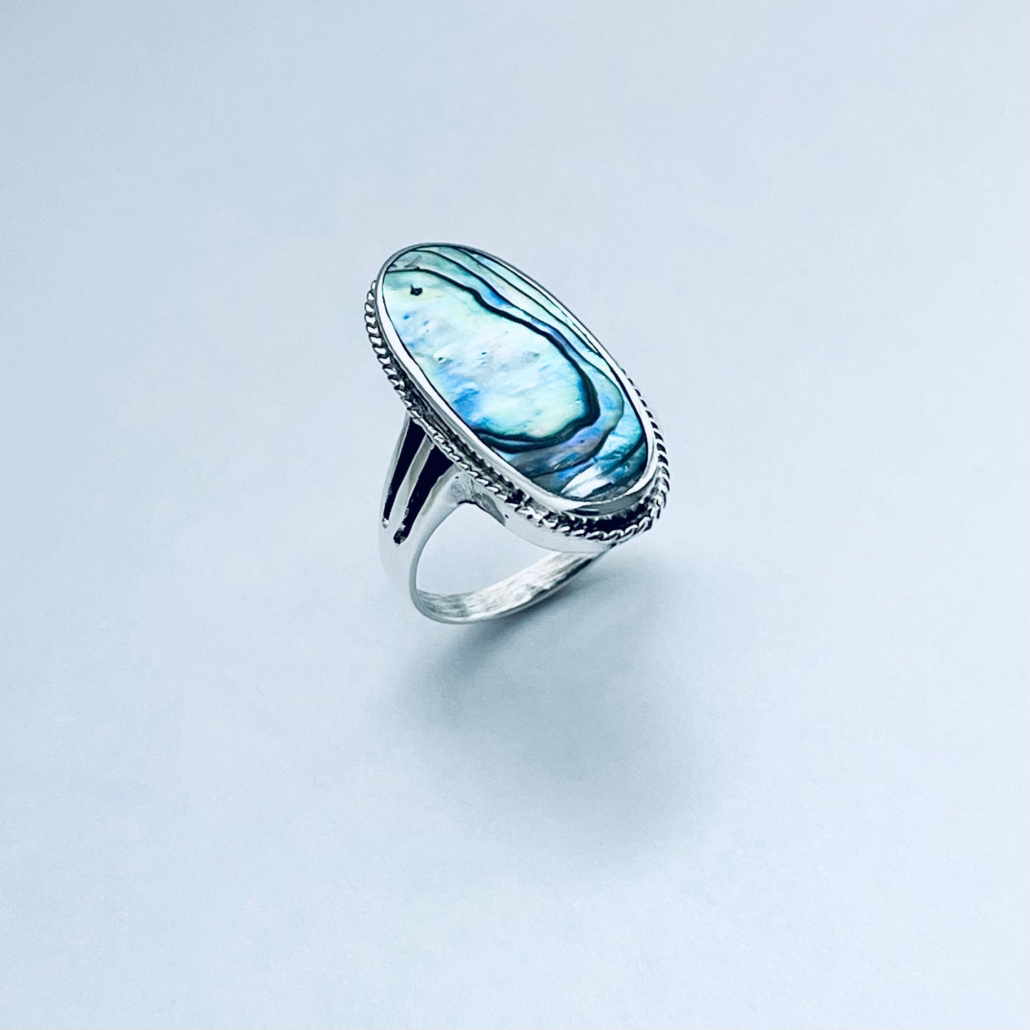 925 Sterling Silver Abalone Shell Ring | Long Oval Statement Ocean Jewelry