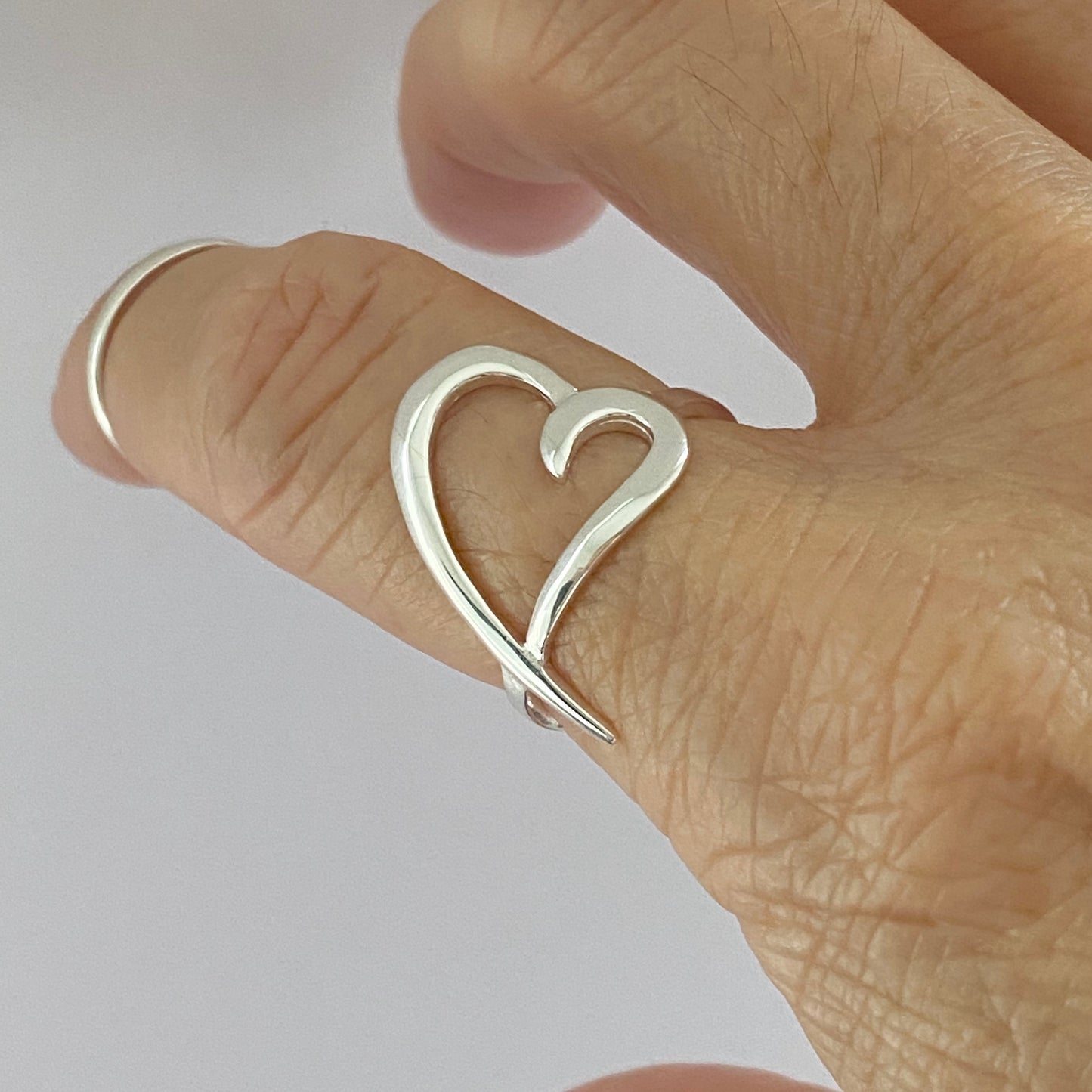Sterling Silver High polish Open Big Heart Ring, Silver Rings, Love Hearts