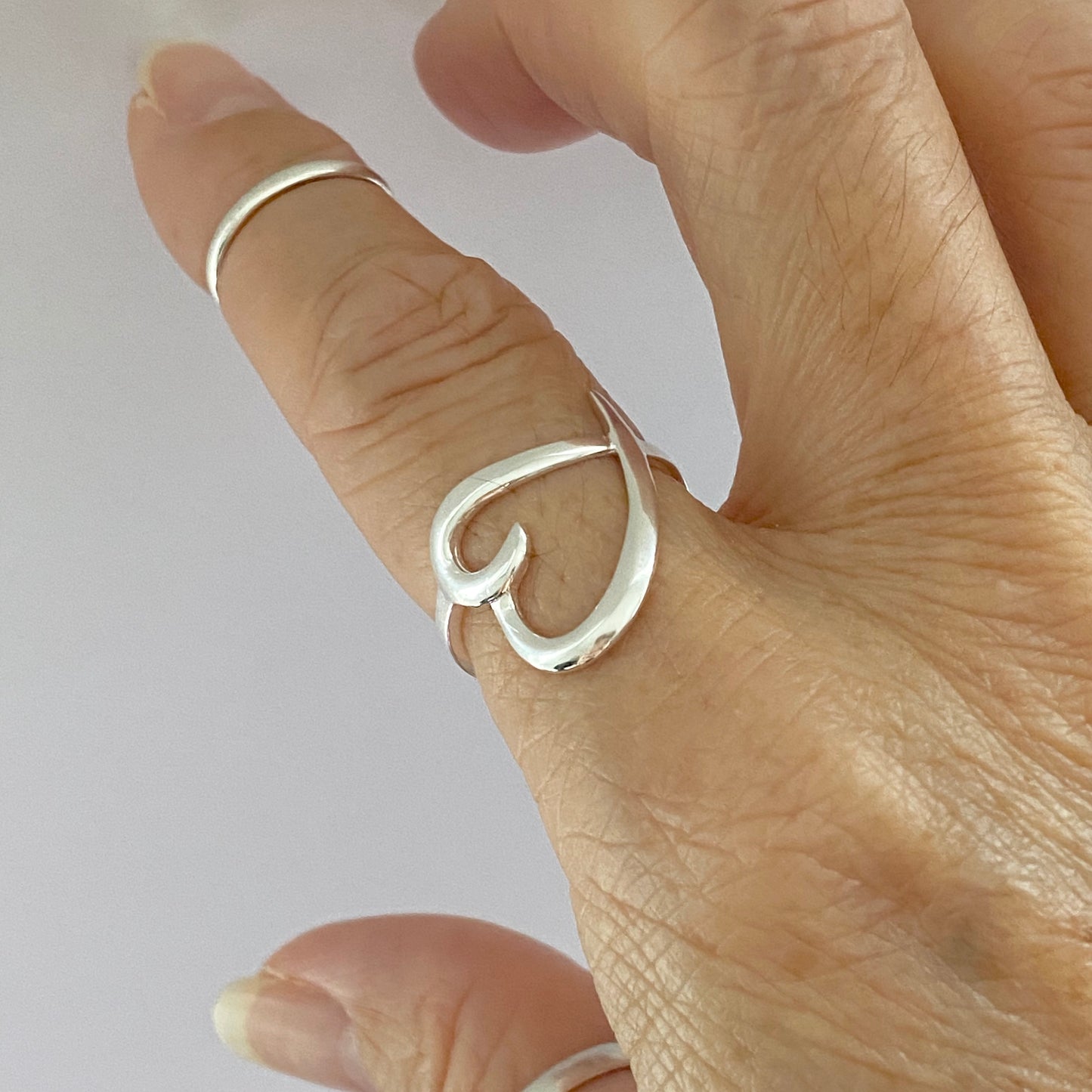 Sterling Silver High polish Open Big Heart Ring, Silver Rings, Love Hearts