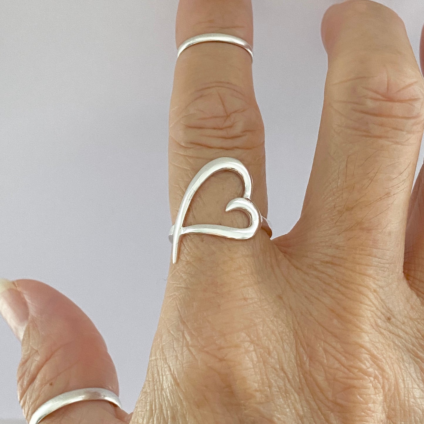 Sterling Silver High polish Open Big Heart Ring, Silver Rings, Love Hearts