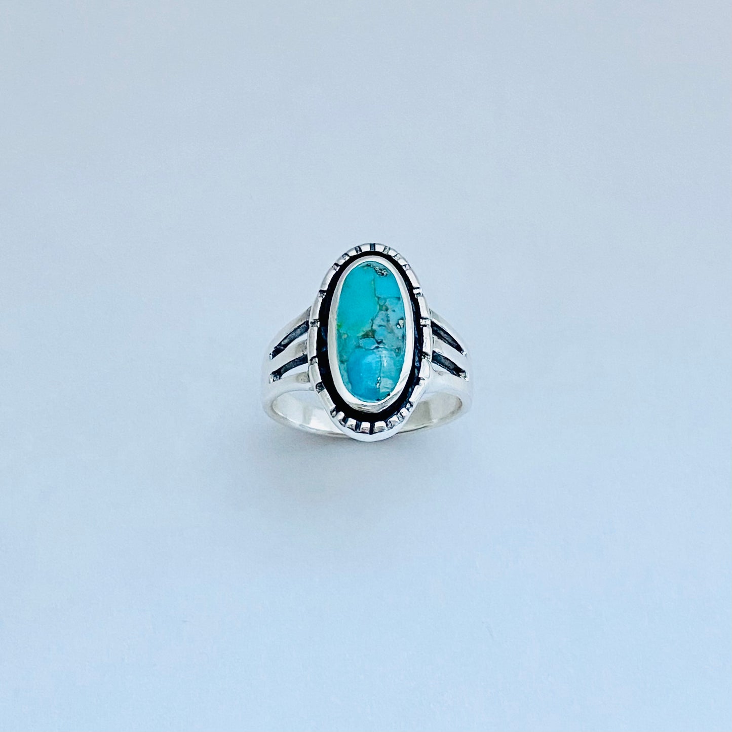 Sterling Silver Oval Genuine Turquoise Ring, Statement Boho Jewelry