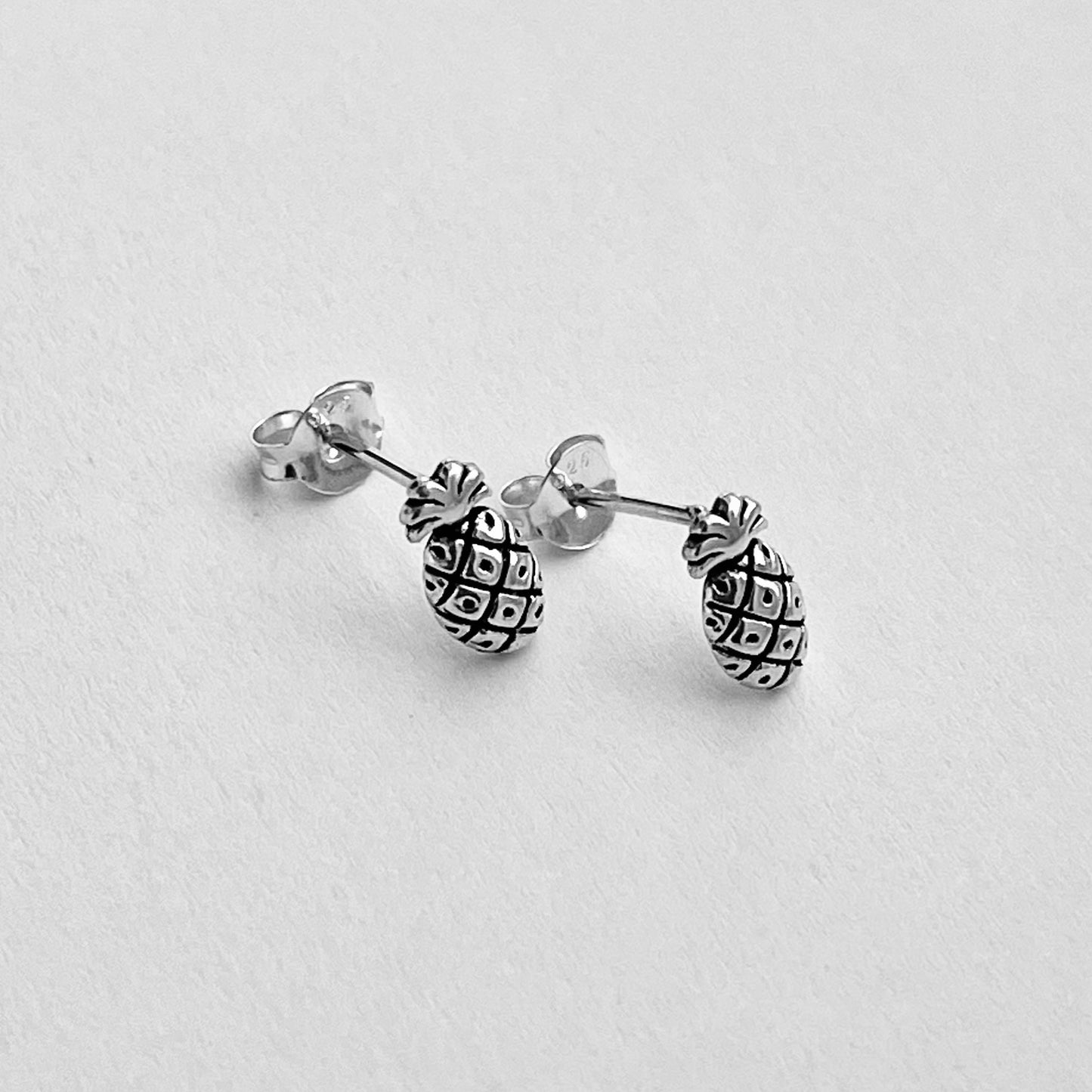 Sterling Silver Small Pineapple Earring, Tropical Fruit Earrings, Stud Silver Earring