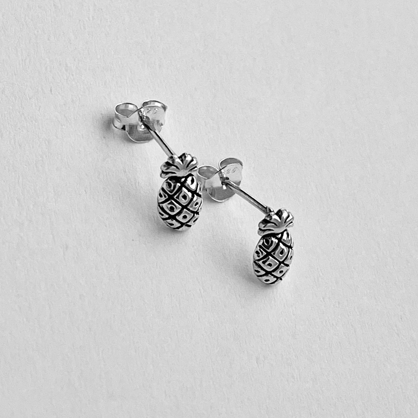 Sterling Silver Small Pineapple Earring, Tropical Fruit Earrings, Stud Silver Earring