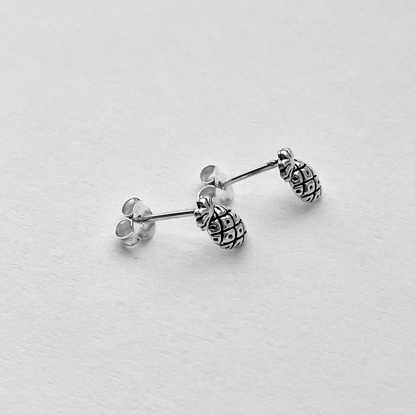 Sterling Silver Small Pineapple Earring, Tropical Fruit Earrings, Stud Silver Earring