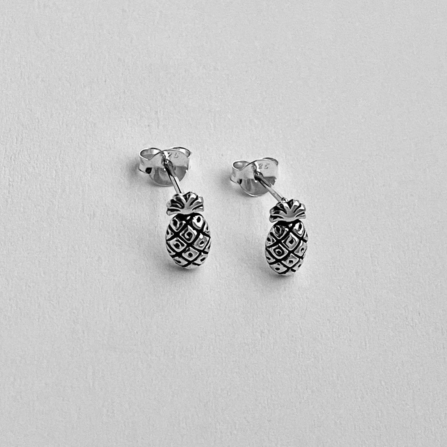 Sterling Silver Small Pineapple Earring, Tropical Fruit Earrings, Stud Silver Earring
