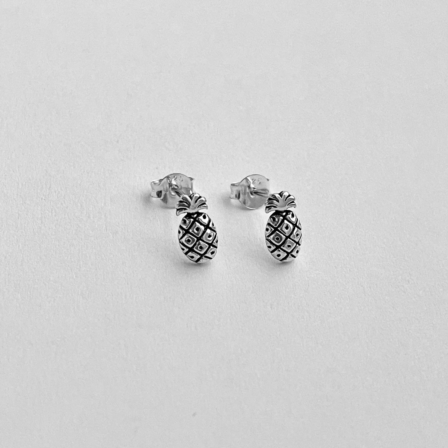 Sterling Silver Small Pineapple Earring, Tropical Fruit Earrings, Stud Silver Earring