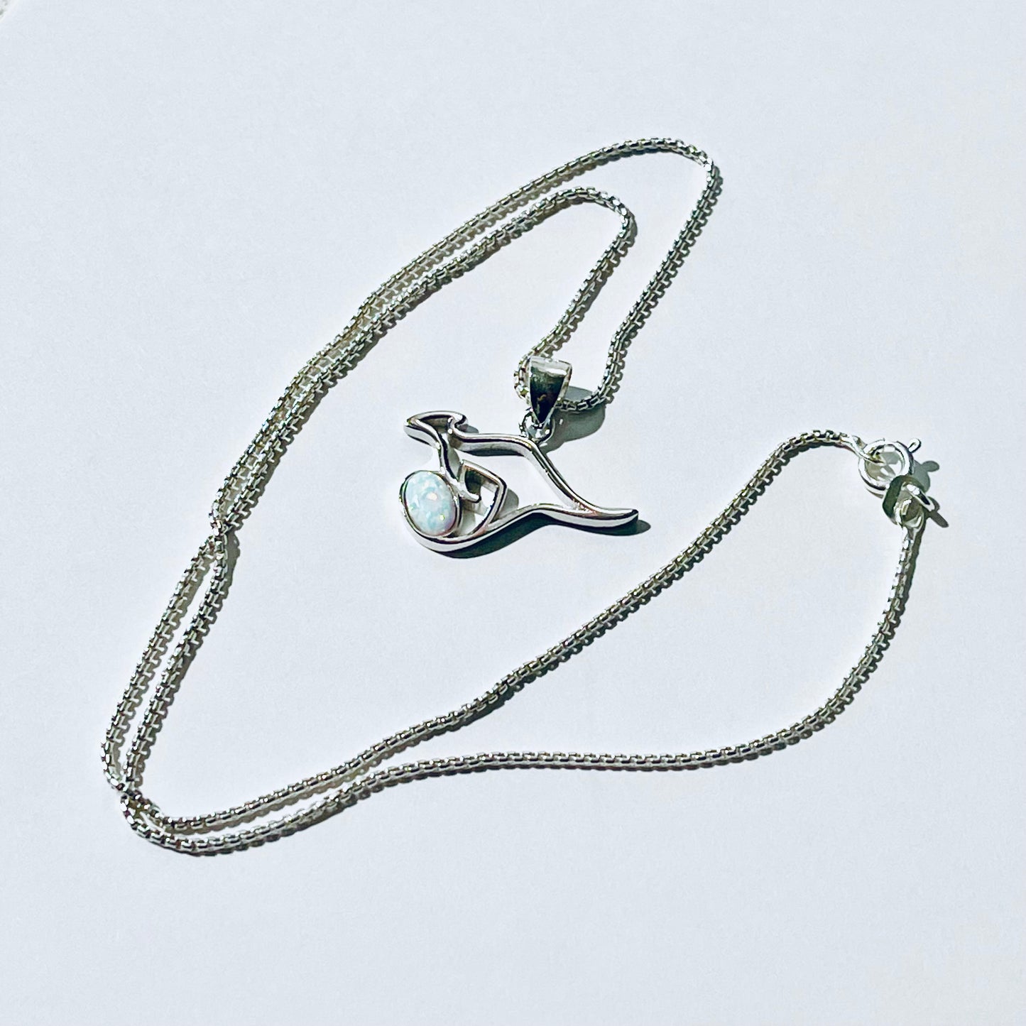 Sterling Silver Kangaroo with White Lab Opal Necklace, Australia Necklaces, October Birthstone Necklace