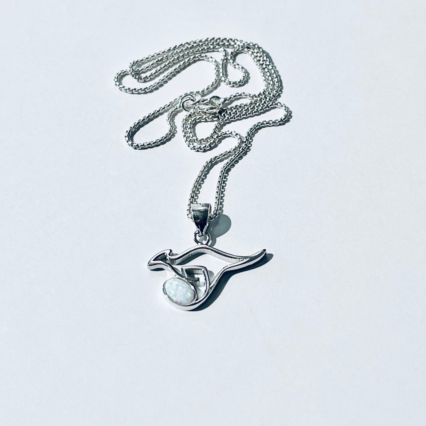 Sterling Silver Kangaroo with White Lab Opal Necklace, Australia Necklaces, October Birthstone Necklace