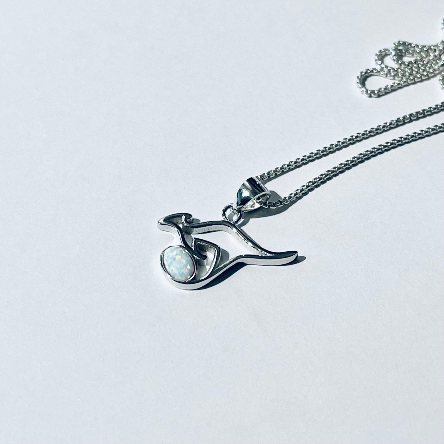 Sterling Silver Kangaroo with White Lab Opal Necklace, Australia Necklaces, October Birthstone Necklace
