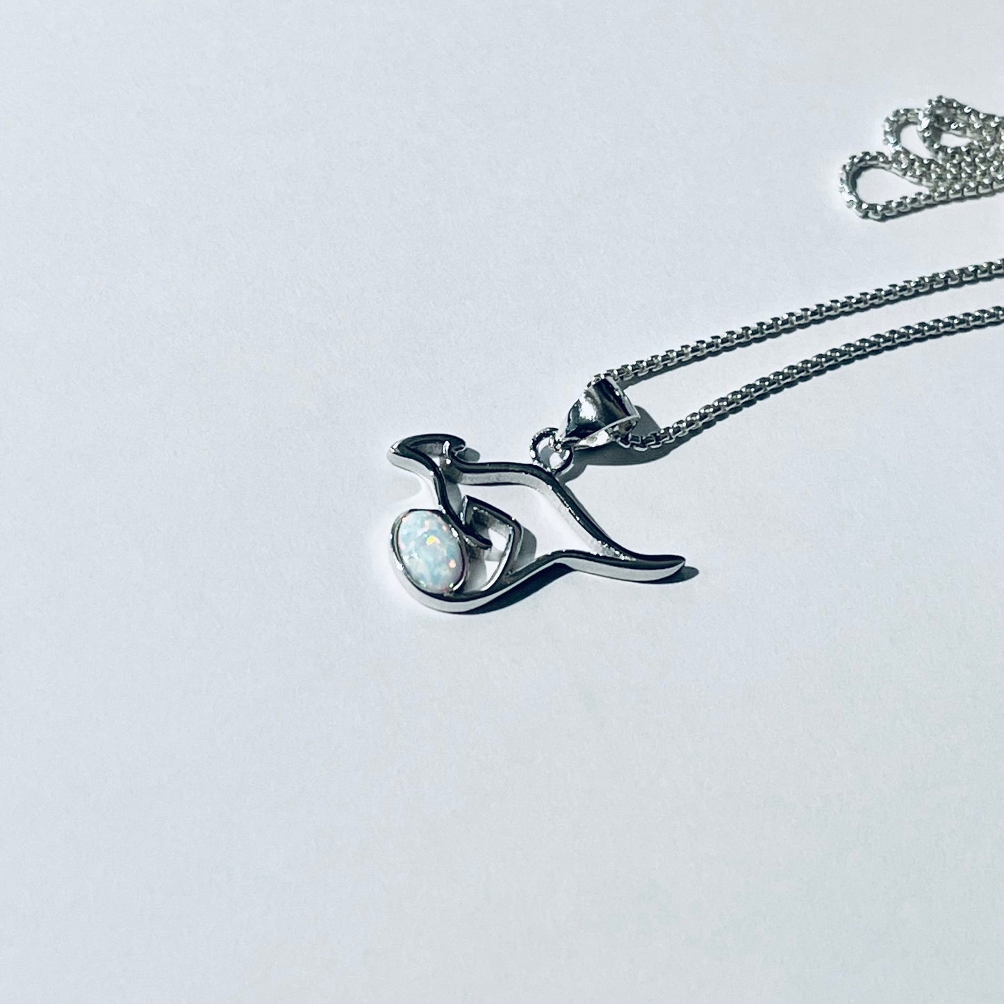 Sterling Silver Kangaroo with White Lab Opal Necklace, Australia Necklaces, October Birthstone Necklace