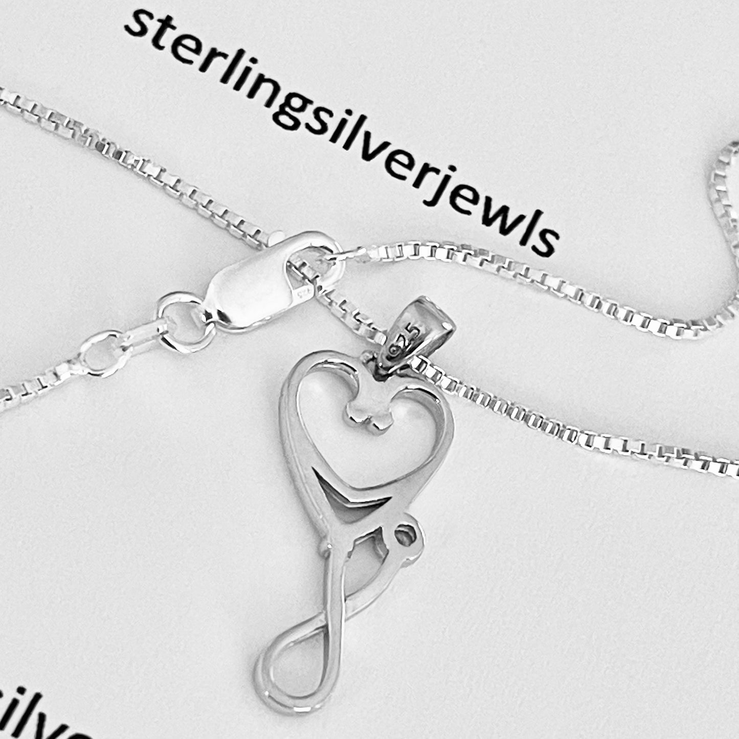 Sterling Silver CZ Diaphragm Heart Stethoscope Necklace, Doctor Necklaces, Nurse, Hearts