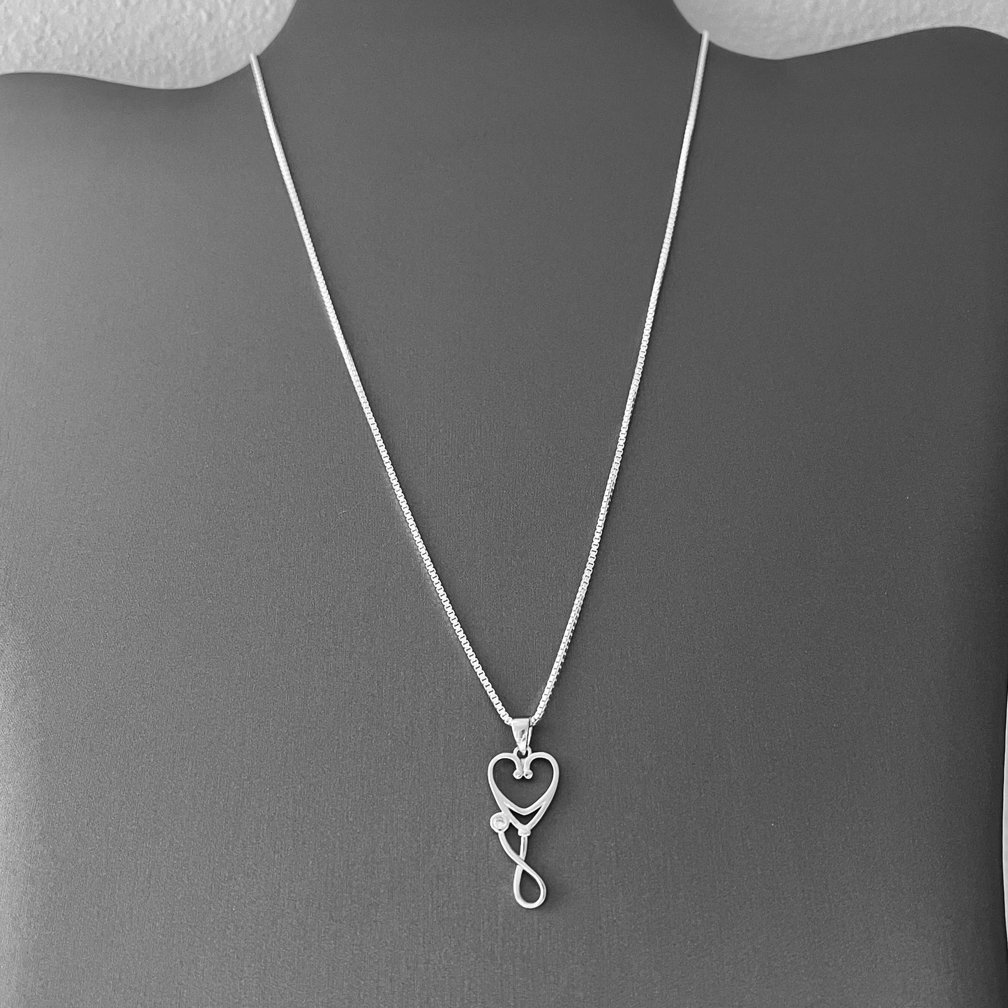 Sterling Silver CZ Diaphragm Heart Stethoscope Necklace, Doctor Necklaces, Nurse, Hearts