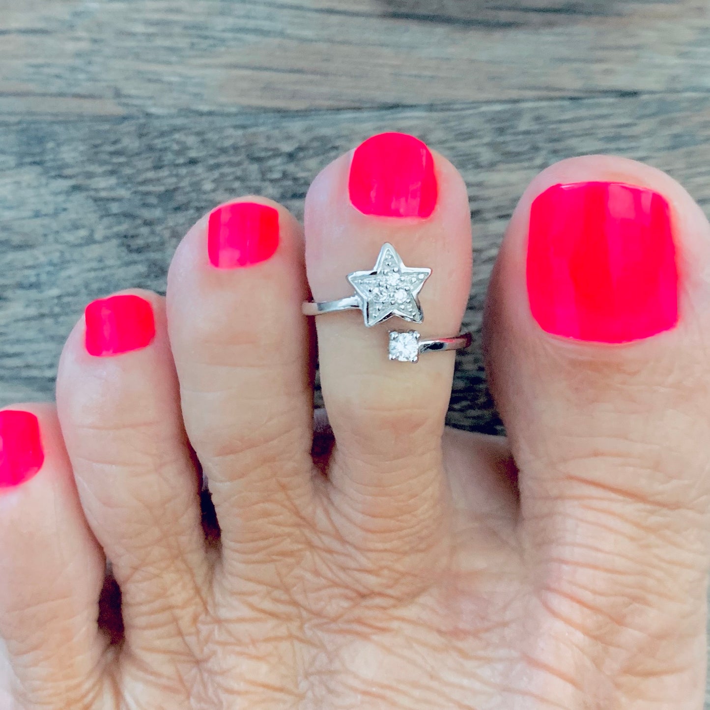 Sterling Silver Celestial CZ Star Toe Ring, Midi Ring, Adjustable Silver Ring