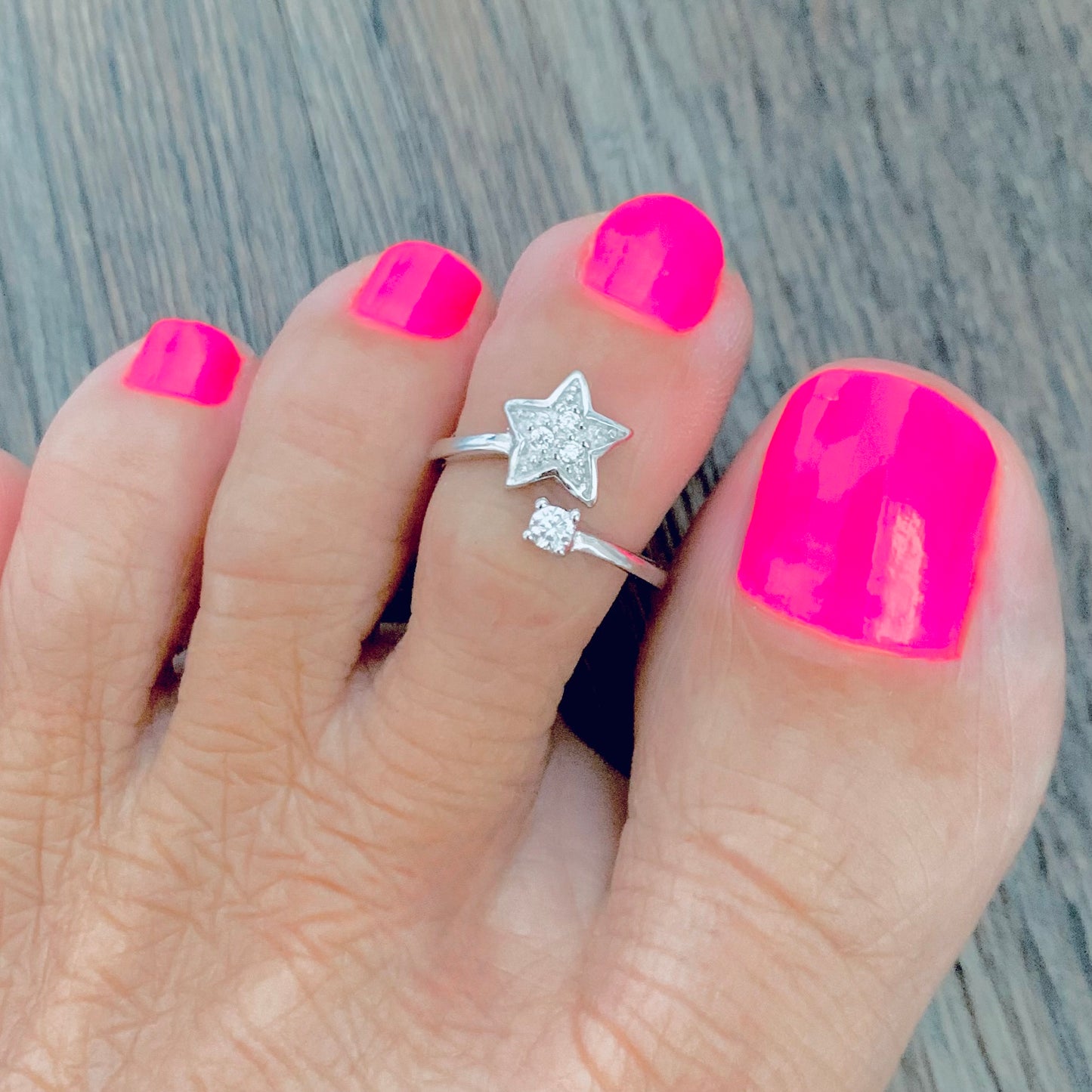 Sterling Silver Celestial CZ Star Toe Ring – Dainty Midi Pinky Silver Rings
