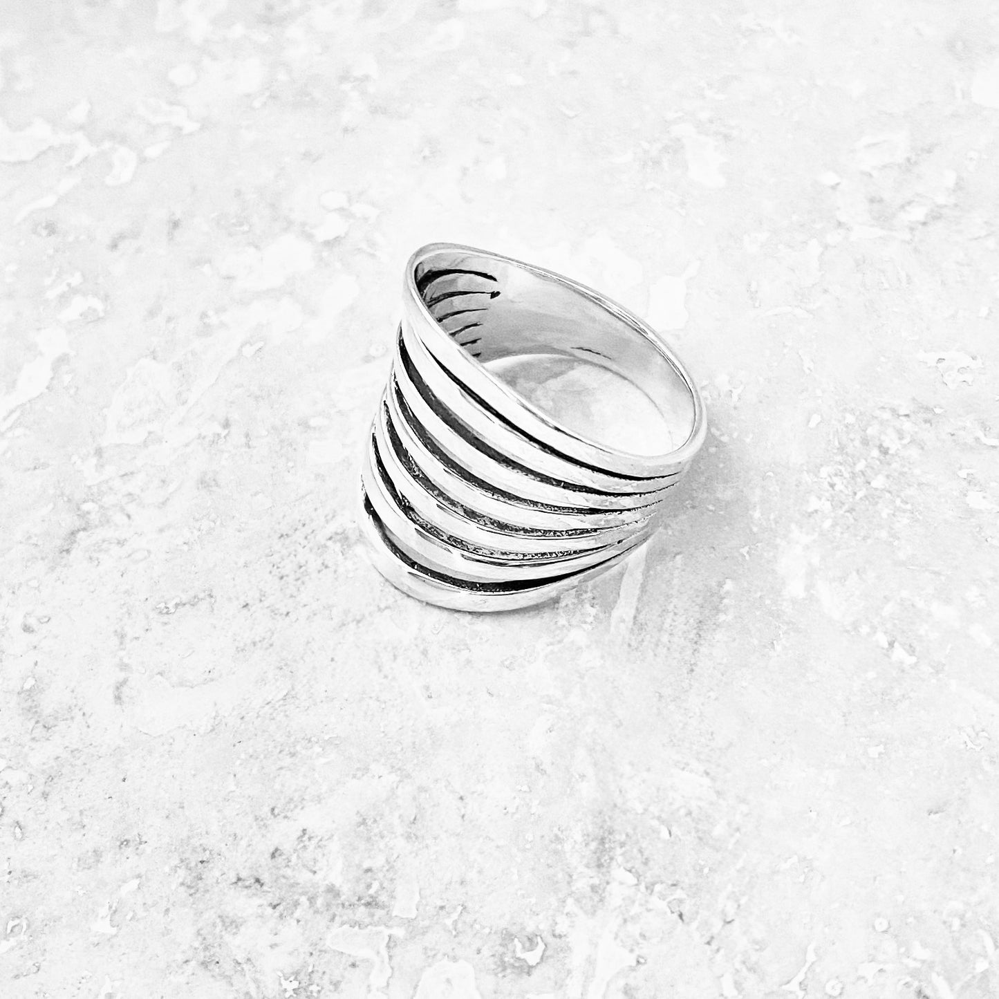 Sterling Silver Statement Multiple Lines Ring, Boho Ring, Silver Rings, Wide Ring