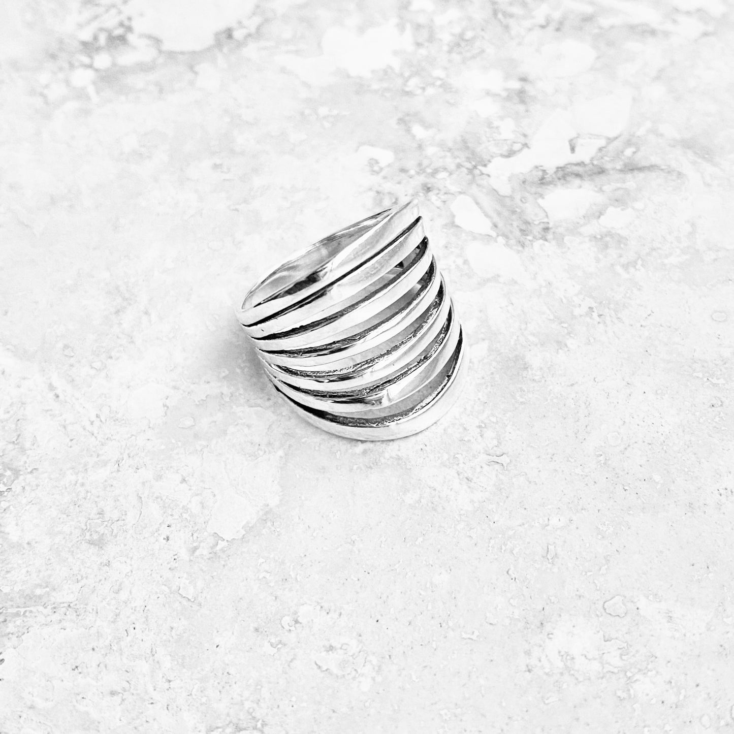 Sterling Silver Statement Multiple Lines Ring, Boho Ring, Silver Rings, Wide Ring