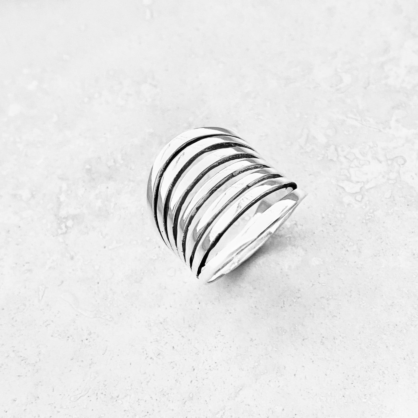 Sterling Silver Statement Multiple Lines Ring, Boho Ring, Silver Rings, Wide Ring