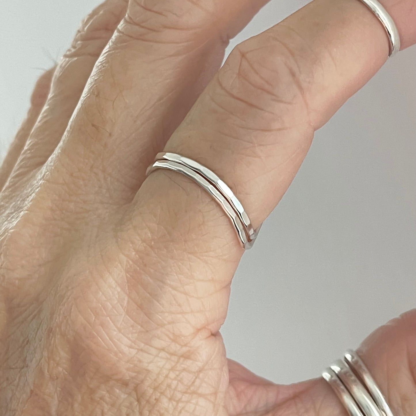 Sterling Silver Minimalist Curve Hammered Band, V Shape, Chevron, Silver Rings