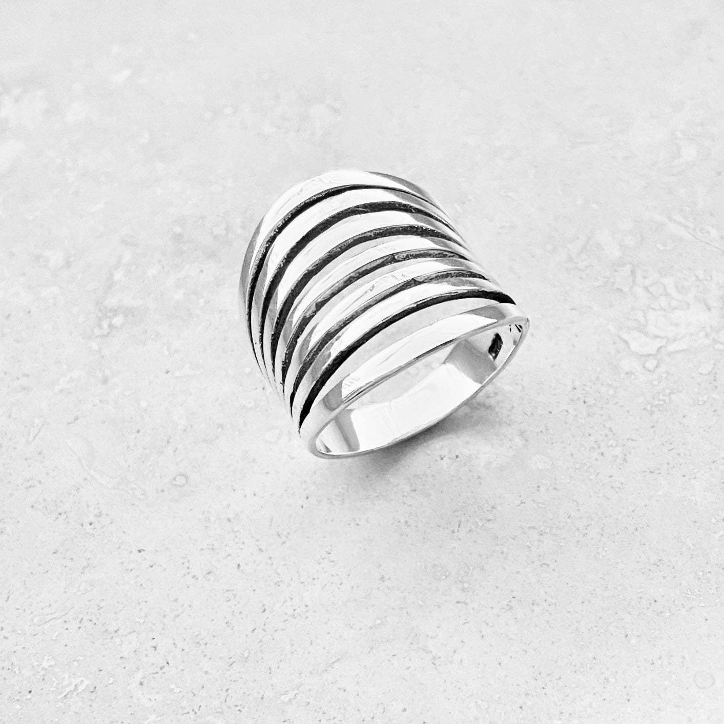 Sterling Silver Statement Multiple Lines Ring, Boho Ring, Silver Rings, Wide Ring