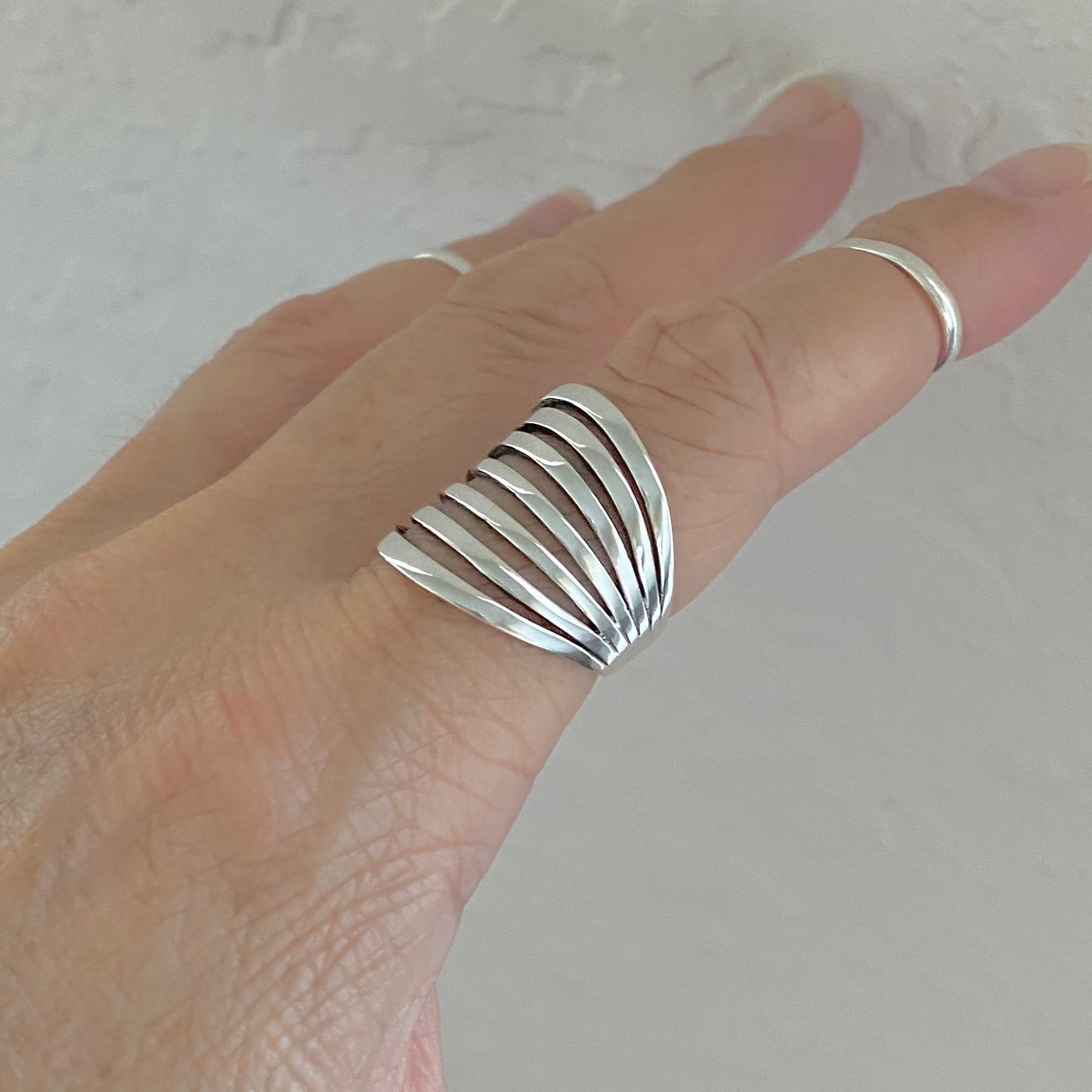 Sterling Silver Statement Multiple Lines Ring, Boho Ring, Silver Rings, Wide Ring