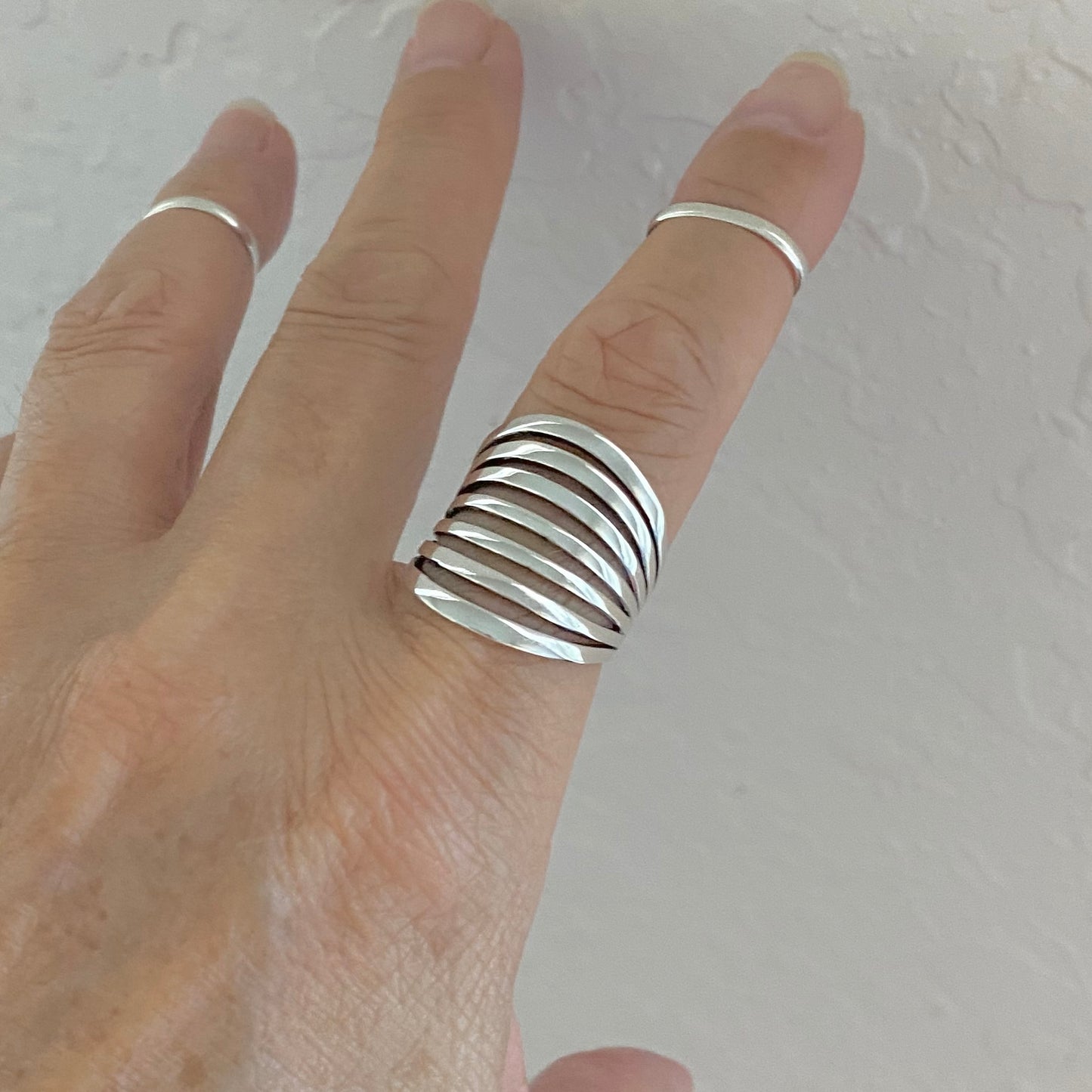 Sterling Silver Statement Multiple Lines Ring, Boho Ring, Silver Rings, Wide Ring