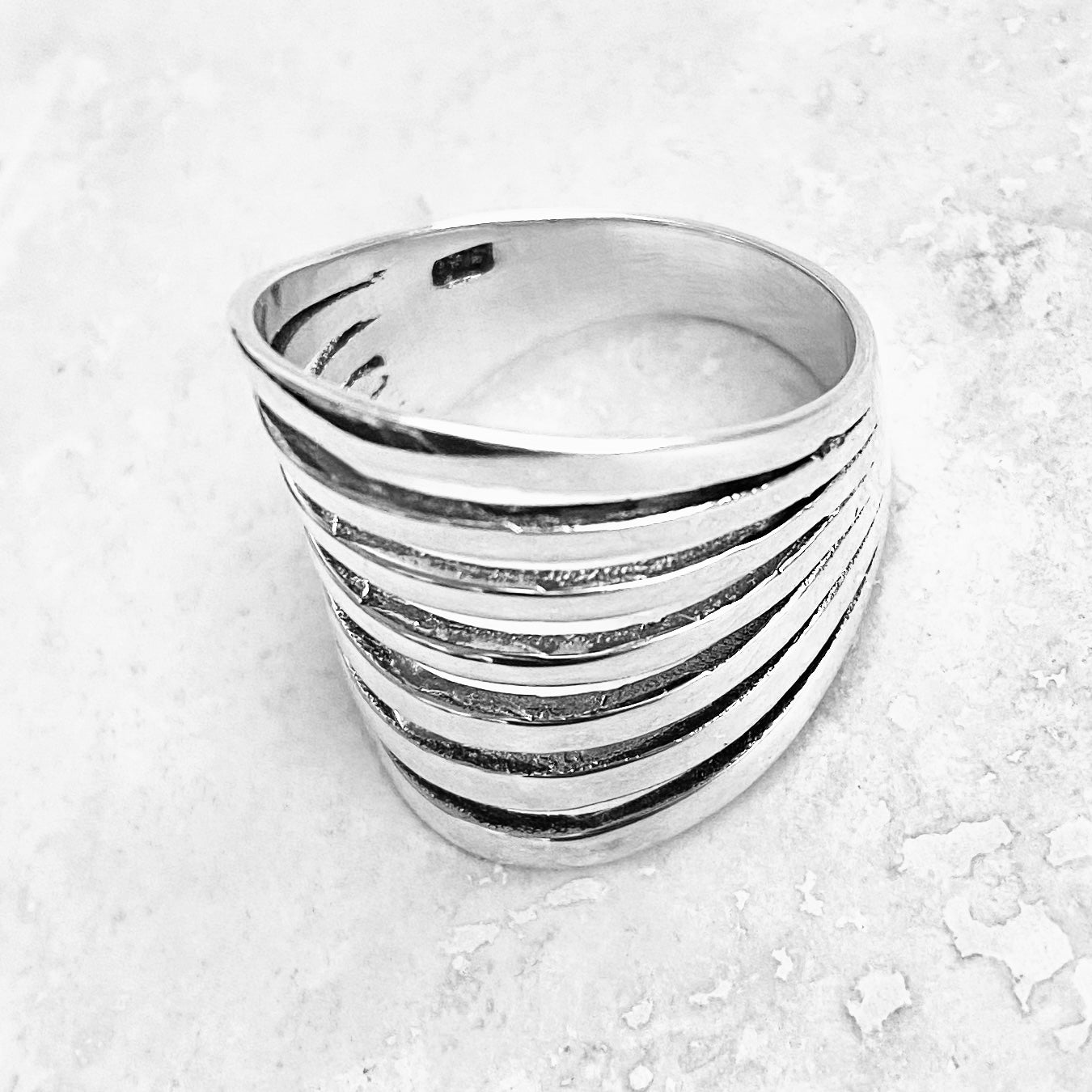 Sterling Silver Statement Multiple Lines Ring, Boho Ring, Silver Rings, Wide Ring