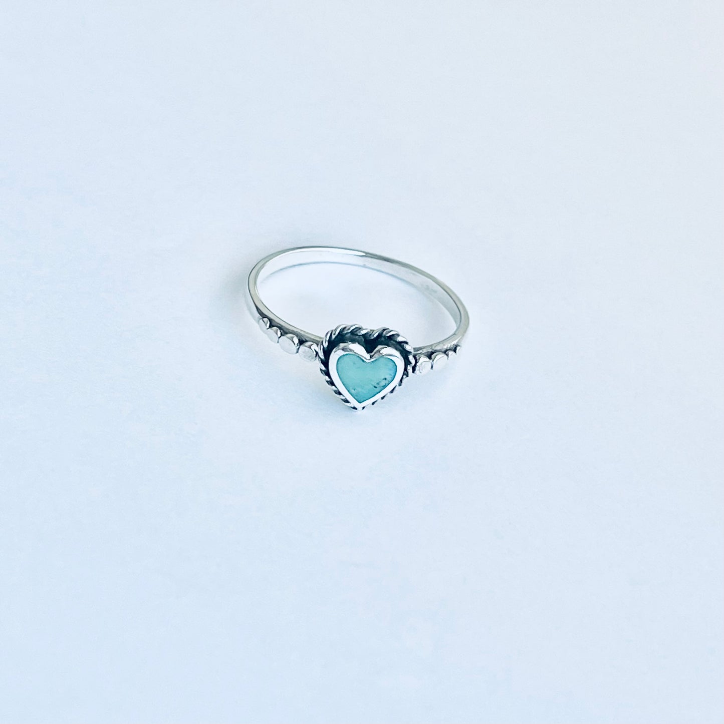 Sterling Silver Minimalist Braid Heart Genuine Turquoise Ring, Stone Rings, Love Jewelry