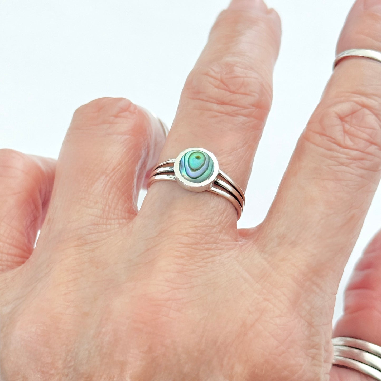 925 Sterling Silver Small Round Abalone Ring | Seashell & Ocean Jewelry
