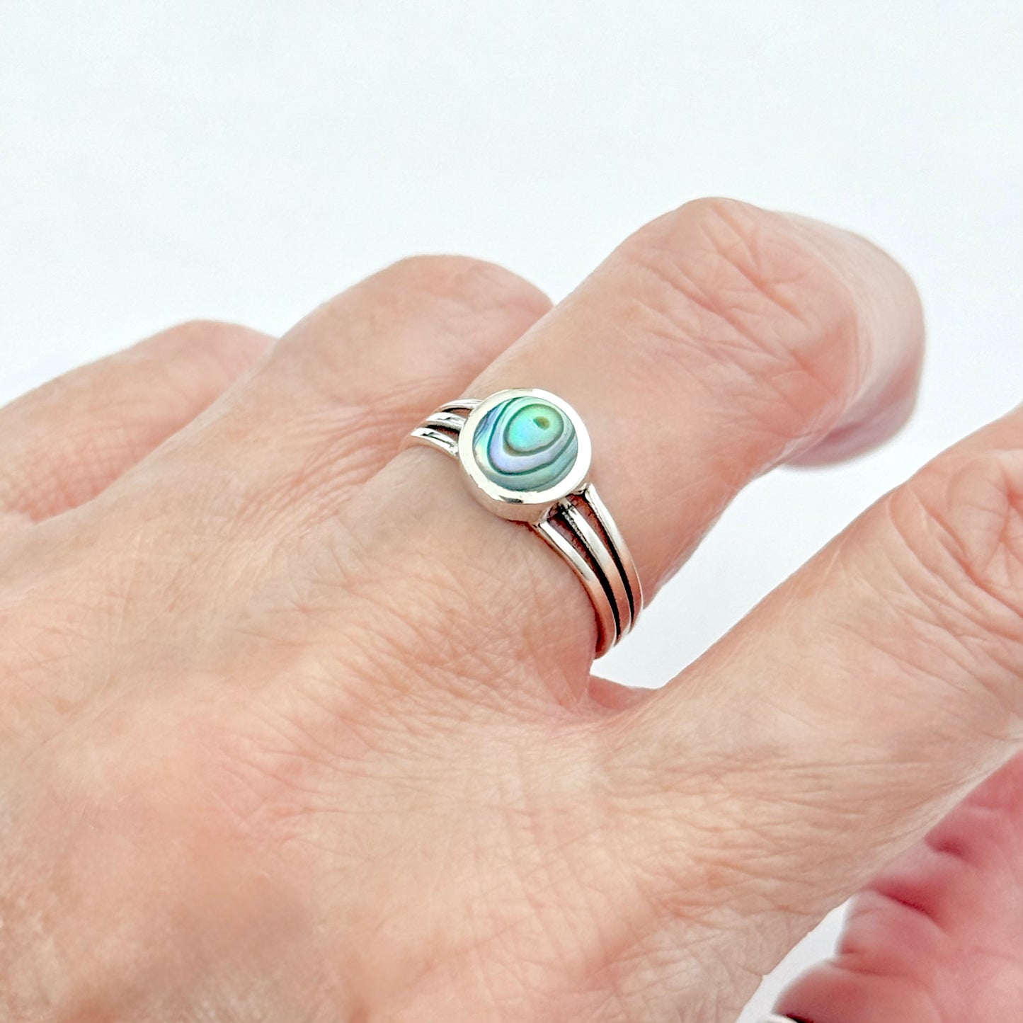 925 Sterling Silver Small Round Abalone Ring | Seashell & Ocean Jewelry