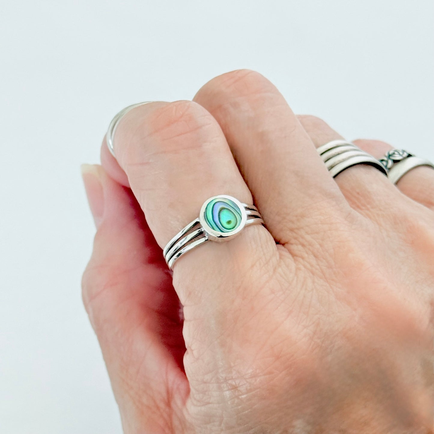 925 Sterling Silver Small Round Abalone Ring | Seashell & Ocean Jewelry