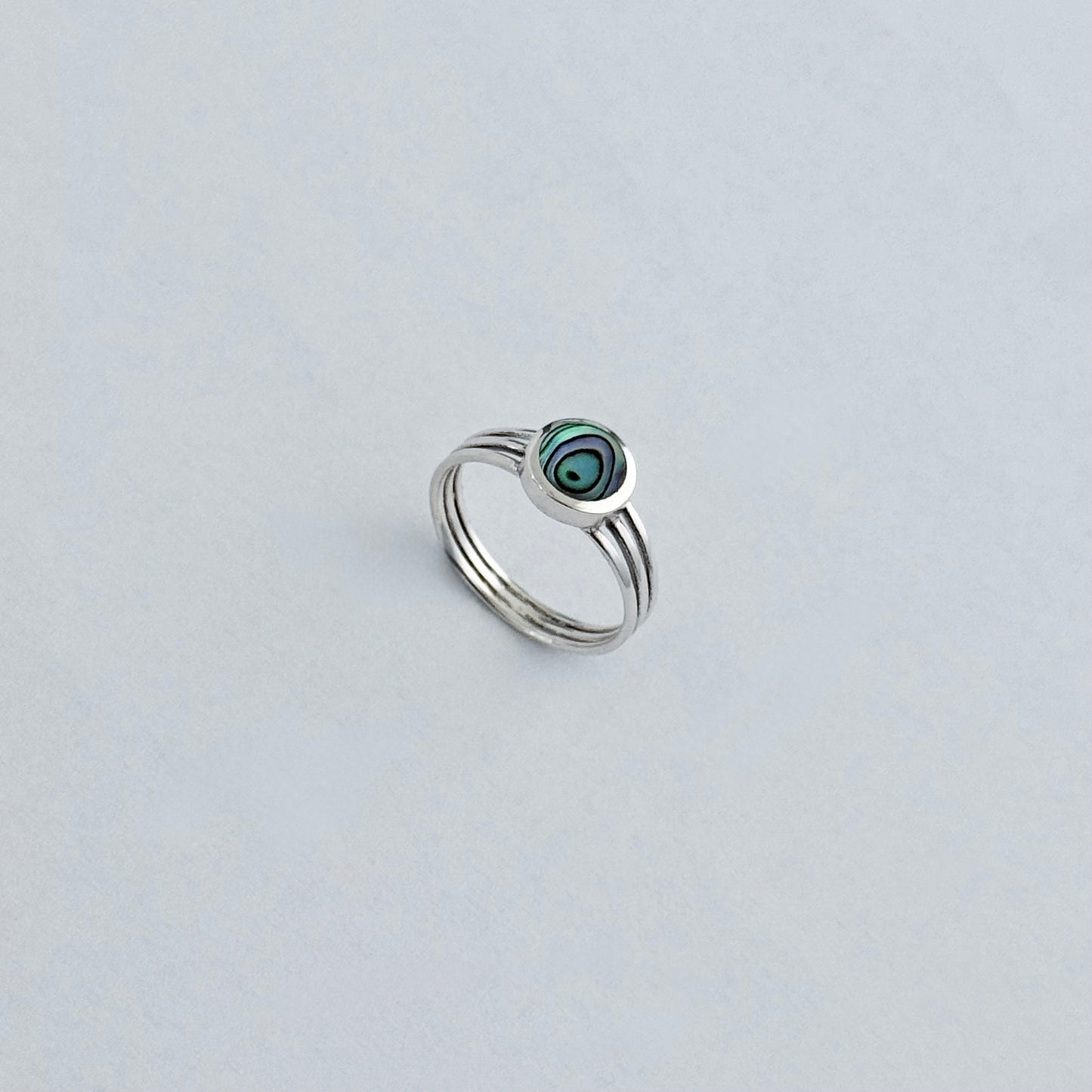 925 Sterling Silver Small Round Abalone Ring | Seashell & Ocean Jewelry