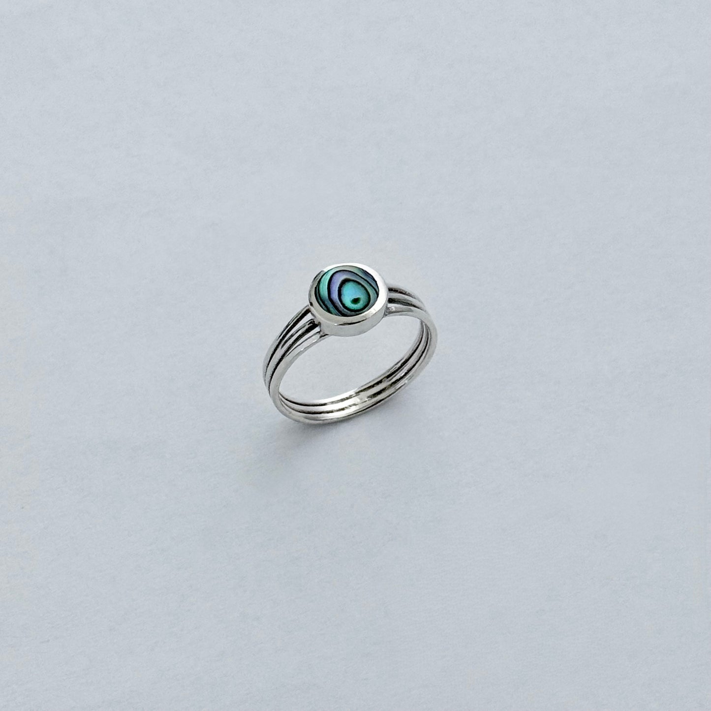 925 Sterling Silver Small Round Abalone Ring | Seashell & Ocean Jewelry