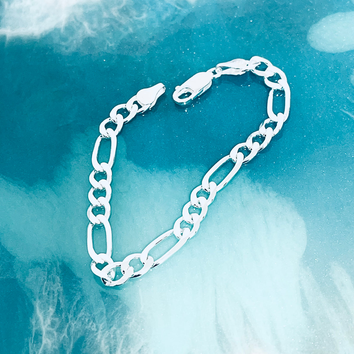 925 Sterling Silver Unisex High Polish Italian Figaro Bracelet | 6mm Link Chain Bracelets Anklets