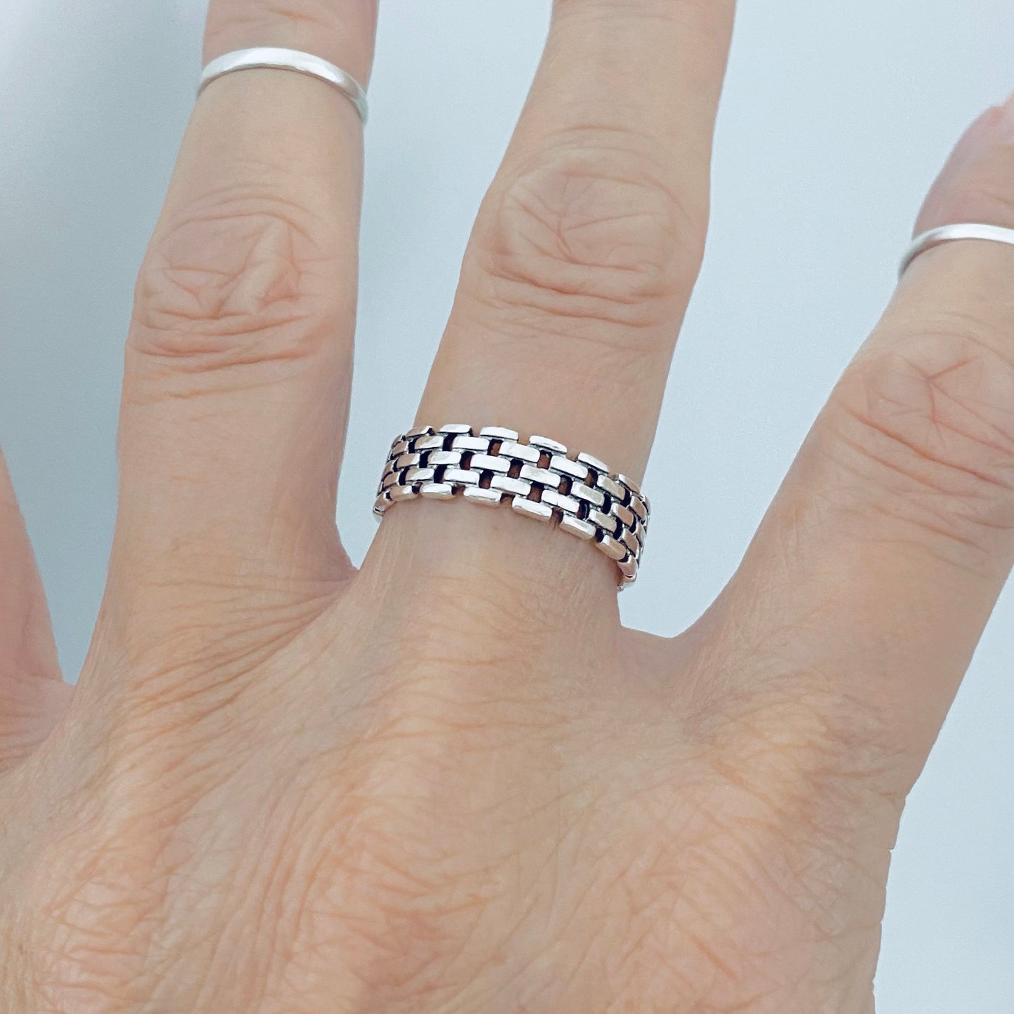 925 Sterling Silver Eternity Link Ring | Unisex Wedding Band & Chain Link Silver Ring